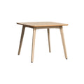 **Technische titel in het Nederlands:** Moderne vierkante tafel met houten blad en metalen poten